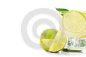 fresh lime water in glass isolated