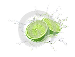 Fresh lime with water splash
