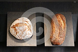 Fresh loaf of bread in bakery