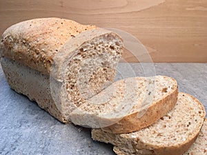 Fresh loaves of wheat bread