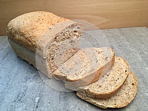 Fresh loaves of wheat bread