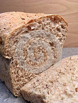 Fresh loaves of wheat bread