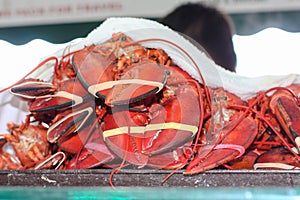 Fresh lobsters for sale at outdoor market