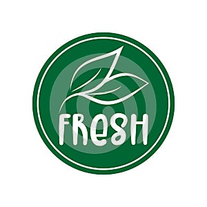 Fresh logo green leaf label  for veggie or vegetarian food package design.