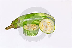 Fresh long green brinjal,thai green eggplant or aubergine on white background