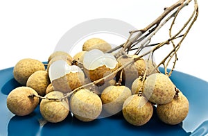 Fresh Longan Fruit On Blue Dish