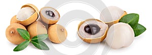 Fresh longan fruit with leaves isolated on white background