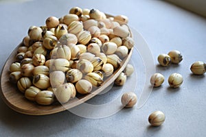 Fresh lotus seeds piled.