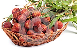 Fresh lychee fruit in basket
