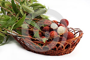 Fresh lychee fruit in basket