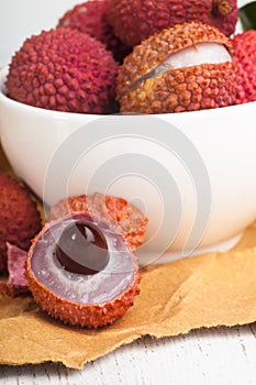 Fresh lychee fruit in bowl