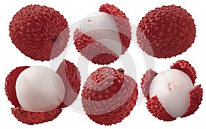 Fresh lychee set isolated on white background