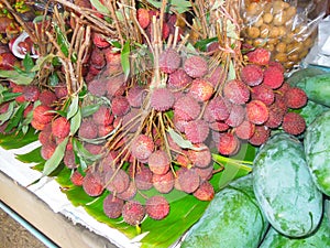 Fresh Lychees, Longans and Green Mangoes