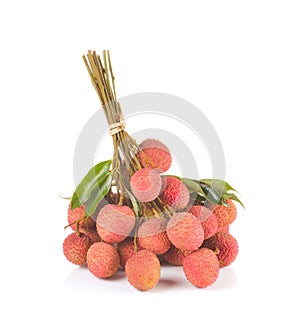 Fresh lychees on white background