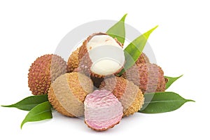 Fresh lychees on white background