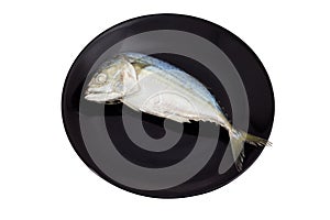 Fresh mackerel fish on black dish
