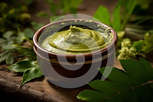 Fresh made ayurvedic henna cream a herbal natural hair dye , used in skin care as well. Generative AI