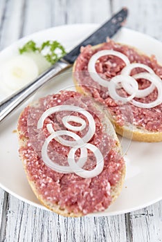 Fresh made Bun with Mett (selective focus)