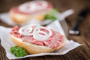 Fresh made Bun with Mett (selective focus)