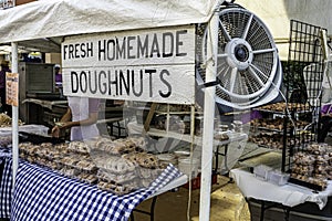 Fresh made doughnuts on display at market