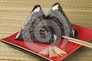 Fresh made Japanese onigiri packed in seaweed