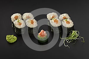 Fresh made Japanese sushi rolls with salmon