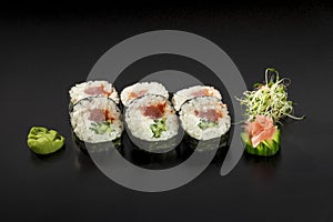 Fresh made Japanese sushi rolls with tuna
