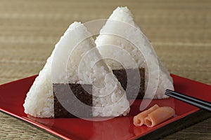 Fresh made Japanese triangular onigiri