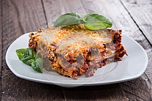Fresh made Lasagne on a plate