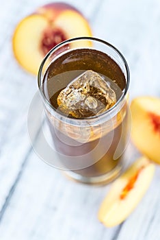 Fresh made peach ice tea (selective focus)