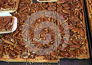 Fresh made pecan desert on sale in the Cours Saleya Market in the old town of Nice, France