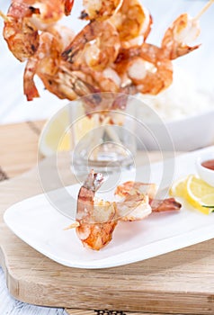 Fresh made Prawns on a spit