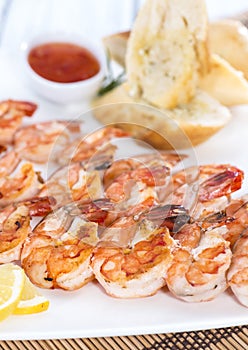 Fresh made Prawns on a spit