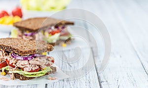 Fresh made Tuna sandwich with wholemeal bread (selective focus)