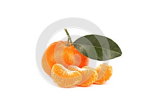 Fresh mandarin with leaf isolated on white