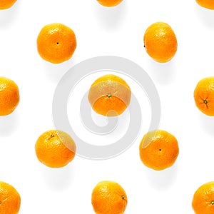 Fresh mandarine Seamles pattern. Ripe fruit tangerines seamless pattern. Fresh citrus isolated on white background pattern. Flat