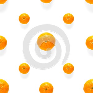 Fresh mandarine Seamles pattern. Ripe fruit tangerines seamless pattern. Fresh citrus isolated on white background pattern. Flat