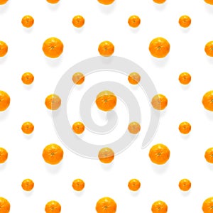 Fresh mandarine Seamles pattern. Ripe fruit tangerines seamless pattern. Fresh citrus isolated on white background pattern. Flat