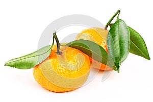 Fresh mandarine with slice and leaf isolated white background