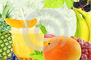 Fresh mango juice with fruit Healthy natural food concept