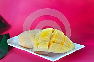 Fresh Mango on Pink Background in Summer Concept