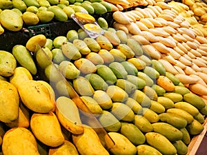 Fresh mangoes display for sell in the supermarket