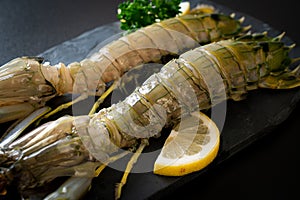 Fresh mantis shrimp with lemon