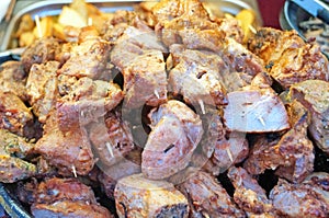Fresh; marinated; lamb; traditional; grilling; appetizing; fried; shashlik; barbeque; charcoal; summer; skewer; cuisine; brazier;
