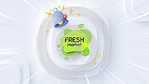 Fresh market food banner. Organic bio product tag. Neumorphic offer 3d banner, poster. Vector