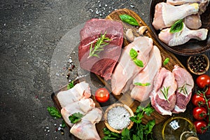 Fresh meat assortment - beef, pork, chicken.