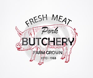 Fresh Meat Butchery Pig. Vector illustration emblem or logo