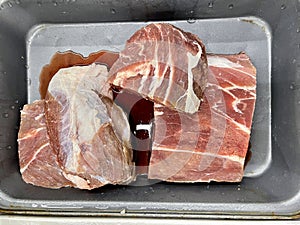 Fresh meat chunk at a butcher place