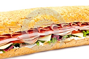 Fresh meat feast salad baguette sub isolated