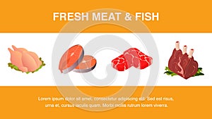 Fresh Meat and Fish Realistic Banner Template